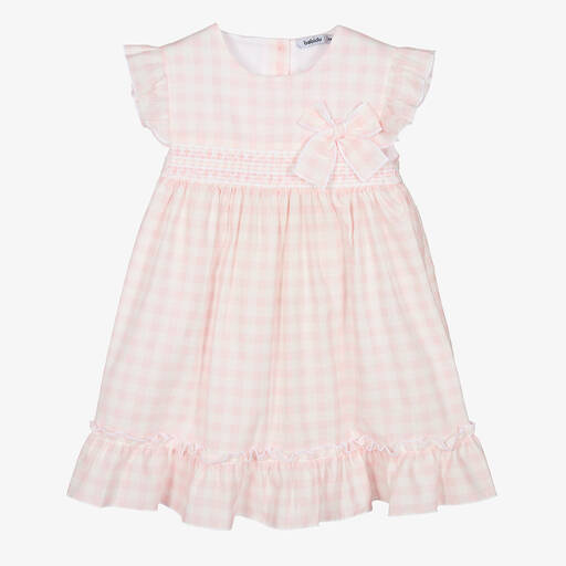 Babidu-Розово-белое платье из хлопка в клетку | Childrensalon Outlet