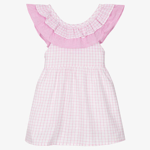 Babidu-Girls Pink & White Cotton Dress | Childrensalon Outlet