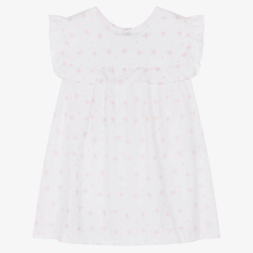 Babidu-Girls Pink & White Cotton Dress  | Childrensalon Outlet