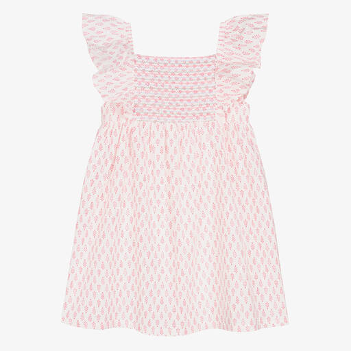 Babidu-Girls Pink & White Smocked Dress | Childrensalon Outlet