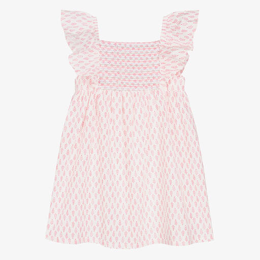 Babidu-Girls Pink & White Smocked Dress | Childrensalon Outlet
