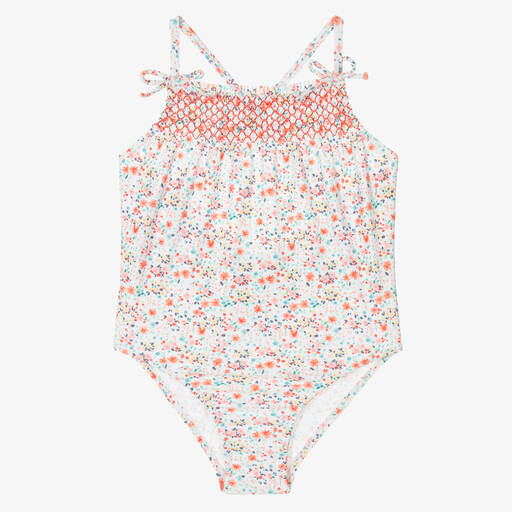 Babidu-Girls Red Floral Print Swimsuit | Childrensalon Outlet