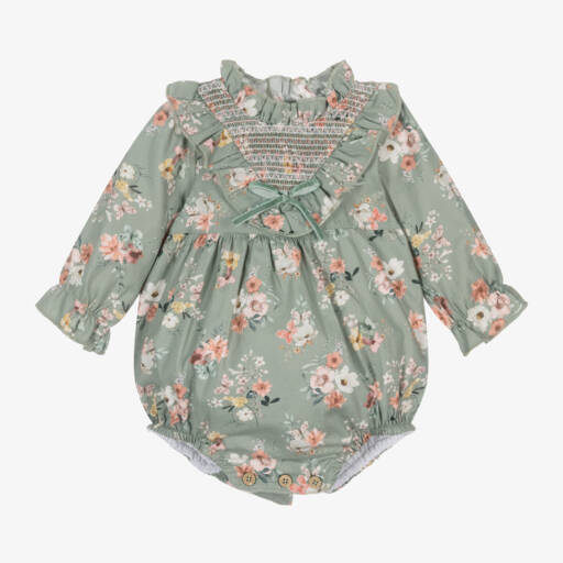 Babidu-Girls Sage Floral Cotton Romper | Childrensalon Outlet