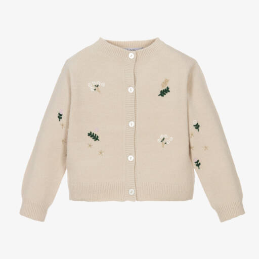 Babidu-Girls Tan Floral Knit Cardigan | Childrensalon Outlet