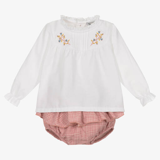 Babidu-Girls White Blouse & Pink Shorts Set | Childrensalon Outlet