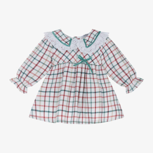 Babidu-Girls White Checked Cotton Frock | Childrensalon Outlet
