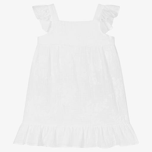 Babidu-Girls White Cheesecloth Dress | Childrensalon Outlet