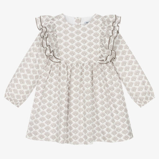 Babidu-Girls White Cotton Ruffle Dress | Childrensalon Outlet