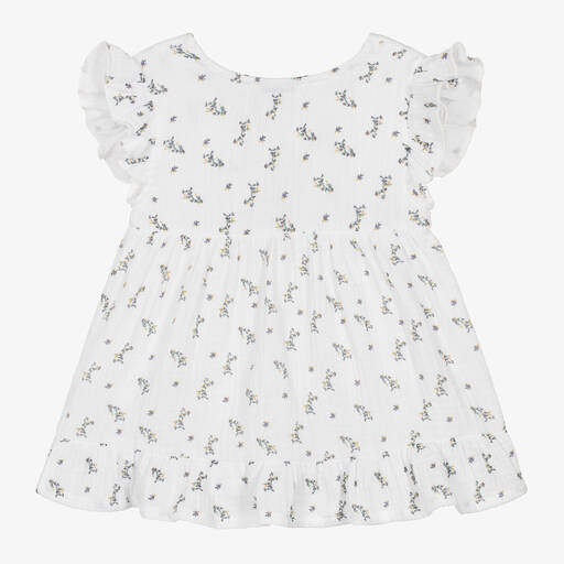 Babidu-Girls White Floral Cotton Dress | Childrensalon Outlet