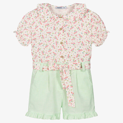 Babidu-Белый топ в цветочек и зеленые шорты | Childrensalon Outlet