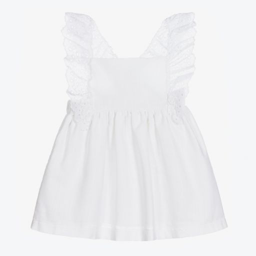 Babidu-Girls White Linen Dress | Childrensalon Outlet