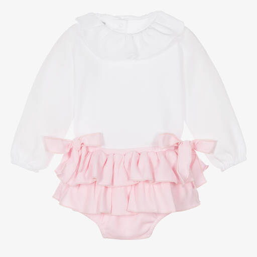 Babidu-Girls White & Pink Shorts Set | Childrensalon Outlet
