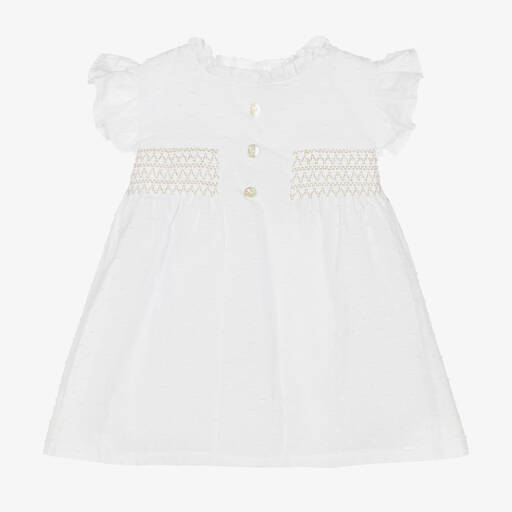 Babidu-Weißes Plumetis-Kleid aus Baumwolle | Childrensalon Outlet