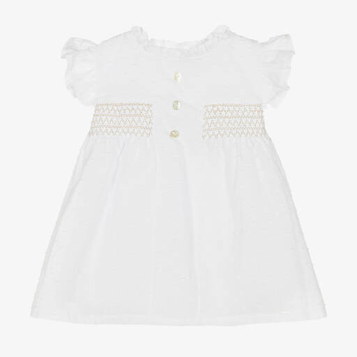 Babidu-Белое платье из хлопка плюмети | Childrensalon Outlet