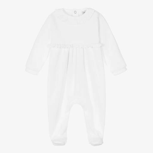 Babidu-Girls White Velour Babygrow | Childrensalon Outlet