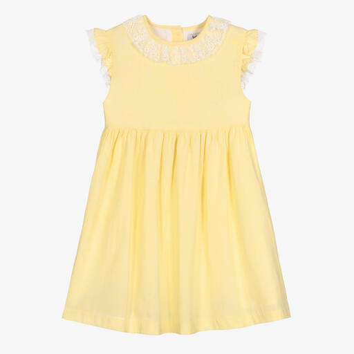Babidu-Girls Yellow Check Cotton Dress | Childrensalon Outlet