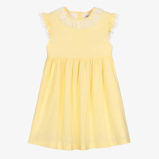 Babidu-Желтое хлопковое платье в клетку | Childrensalon Outlet