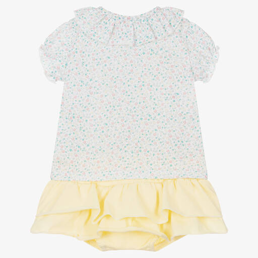 Babidu-Girls Yellow Floral Cotton Shorts Set | Childrensalon Outlet