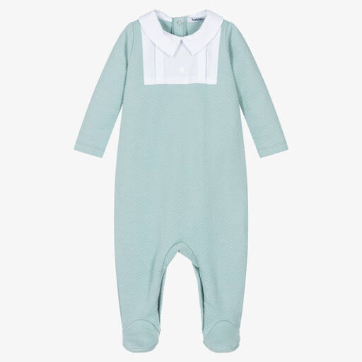 Babidu-Green Cotton Collared Babygrow | Childrensalon Outlet