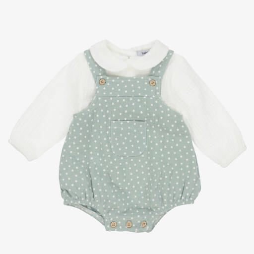 Babidu-Green Dungaree Shorts Set | Childrensalon Outlet