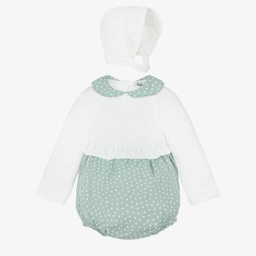 Babidu-Green & Ivory Knit Baby Girls Shortie Set | Childrensalon Outlet