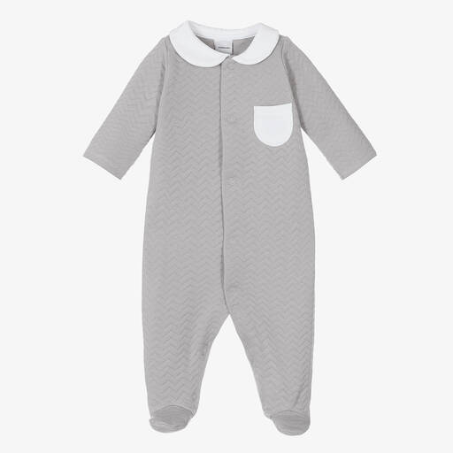 Babidu-Grey Quilted Cotton Babygrow | Childrensalon Outlet