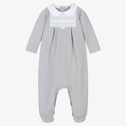 Babidu-Grey Smocked Cotton Babygrow | Childrensalon Outlet