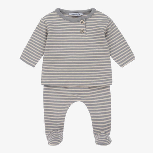 Babidu-Grey Stripe 2 Piece Babygrow | Childrensalon Outlet