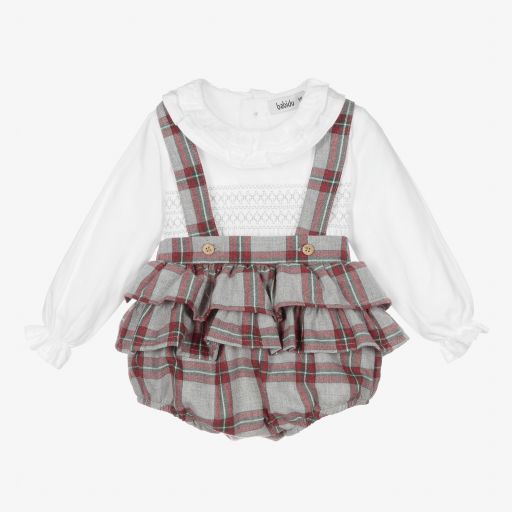 Babidu-Grey Tartan Shorts Set  | Childrensalon Outlet