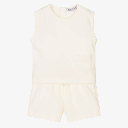 Babidu-Ivory Cotton Shorts Set | Childrensalon Outlet