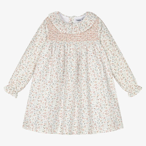 Babidu-Ivory Floral Cotton Dress | Childrensalon Outlet