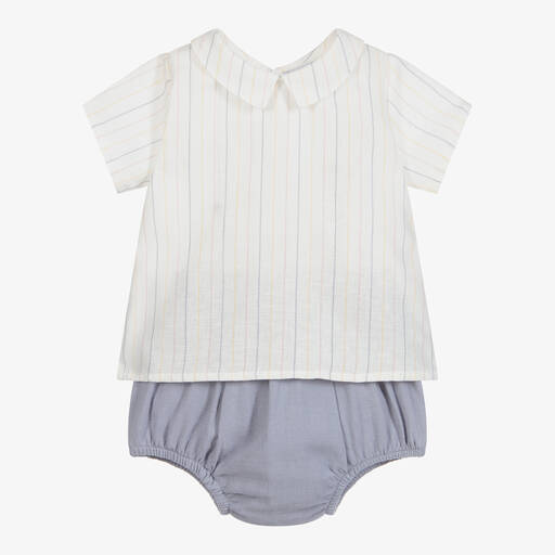 Babidu-Комплект из рубашки цвета слоновой кости и голубых шорт | Childrensalon Outlet