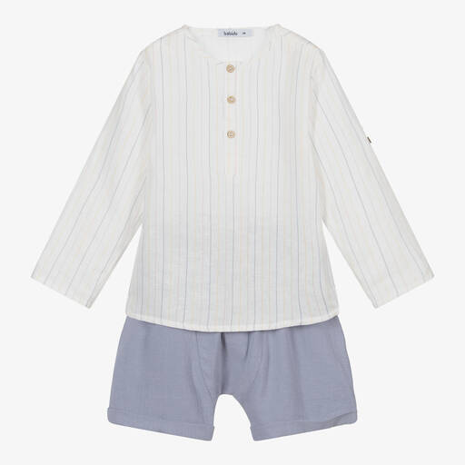 Babidu-Set aus Hemd und Shorts in Elfenbein und Blau  | Childrensalon Outlet