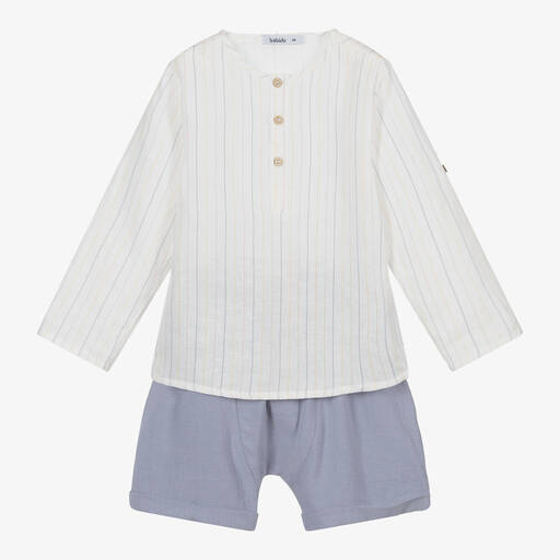 Babidu-Комплект из рубашки цвета слоновой кости и голубых шорт | Childrensalon Outlet