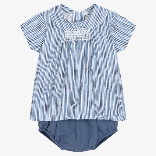 Babidu-Ensemble short bleu marine à smocks | Childrensalon Outlet