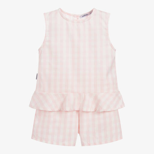 Babidu-Pink Check Cotton Shorts Set | Childrensalon Outlet