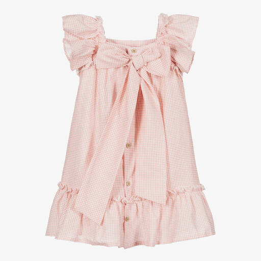 Babidu-Robe à carreaux rose et blanche  | Childrensalon Outlet