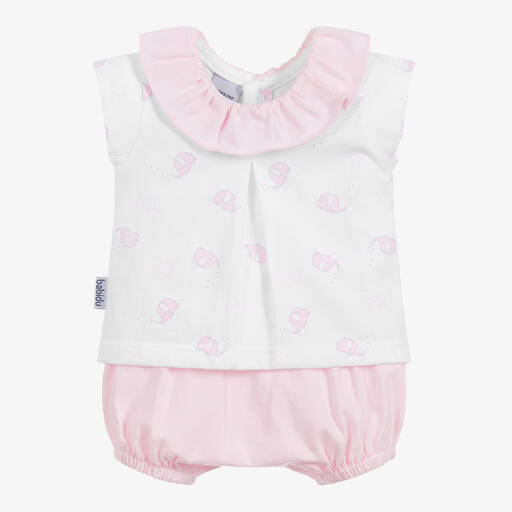 Babidu-Pink & White Cotton Shorts Set | Childrensalon Outlet