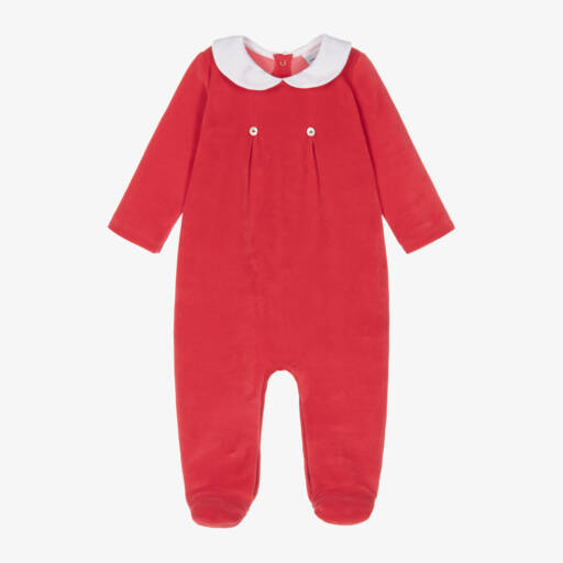 Babidu-Red Velour Babygrow | Childrensalon Outlet