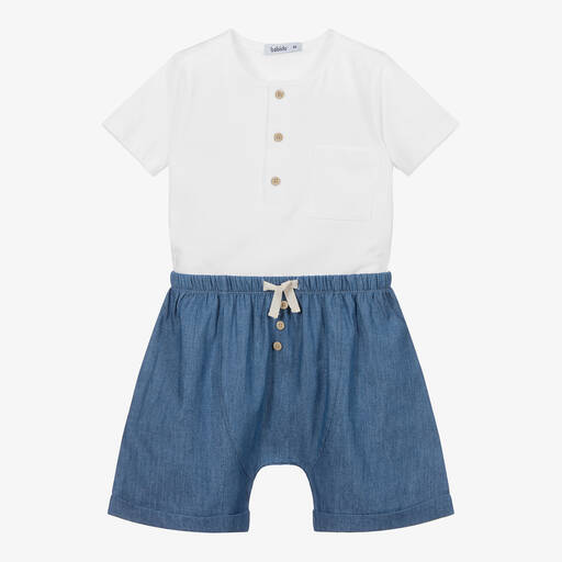 Babidu-Комплект белого и синего цвета с хлопковыми шортами | Childrensalon Outlet