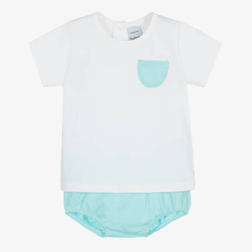Babidu-White & Blue Cotton Shorts Set | Childrensalon Outlet