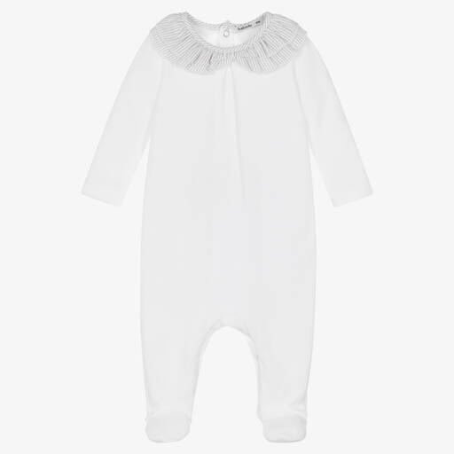 Babidu-White Cotton Collared Babygrow | Childrensalon Outlet