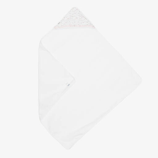 Babidu-منشفة هودي قطن لون أبيض بطبعة ورود (100 سم) | Childrensalon Outlet