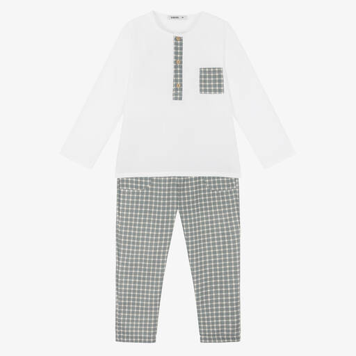 Babidu-White Gingham Trouser Set | Childrensalon Outlet
