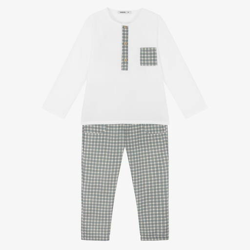 Babidu-Ensemble pantalon blanc vichy blanc | Childrensalon Outlet