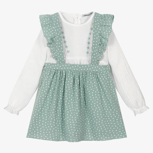 Babidu-White & Green Cotton Skirt Set | Childrensalon Outlet