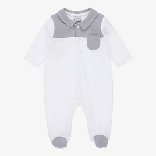 Babidu-White & Grey Cotton Babygrow | Childrensalon Outlet