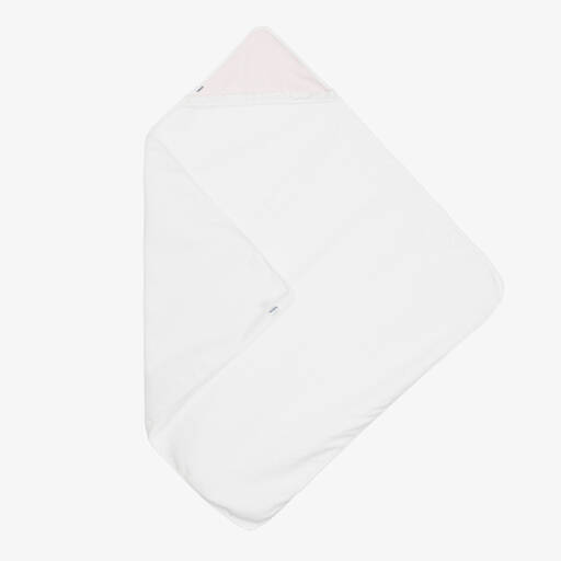 Babidu-White & Pink Hooded Cotton Towel (100cm) | Childrensalon Outlet