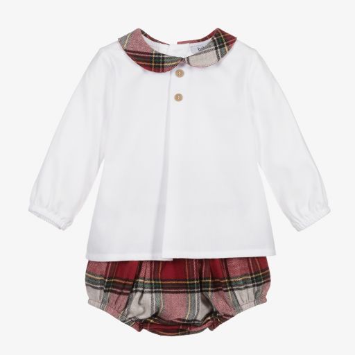 Babidu-White & Red Tartan Shorts Set | Childrensalon Outlet