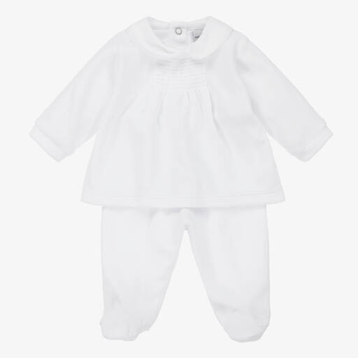 Babidu-White Velour 2 Piece Babygrow | Childrensalon Outlet